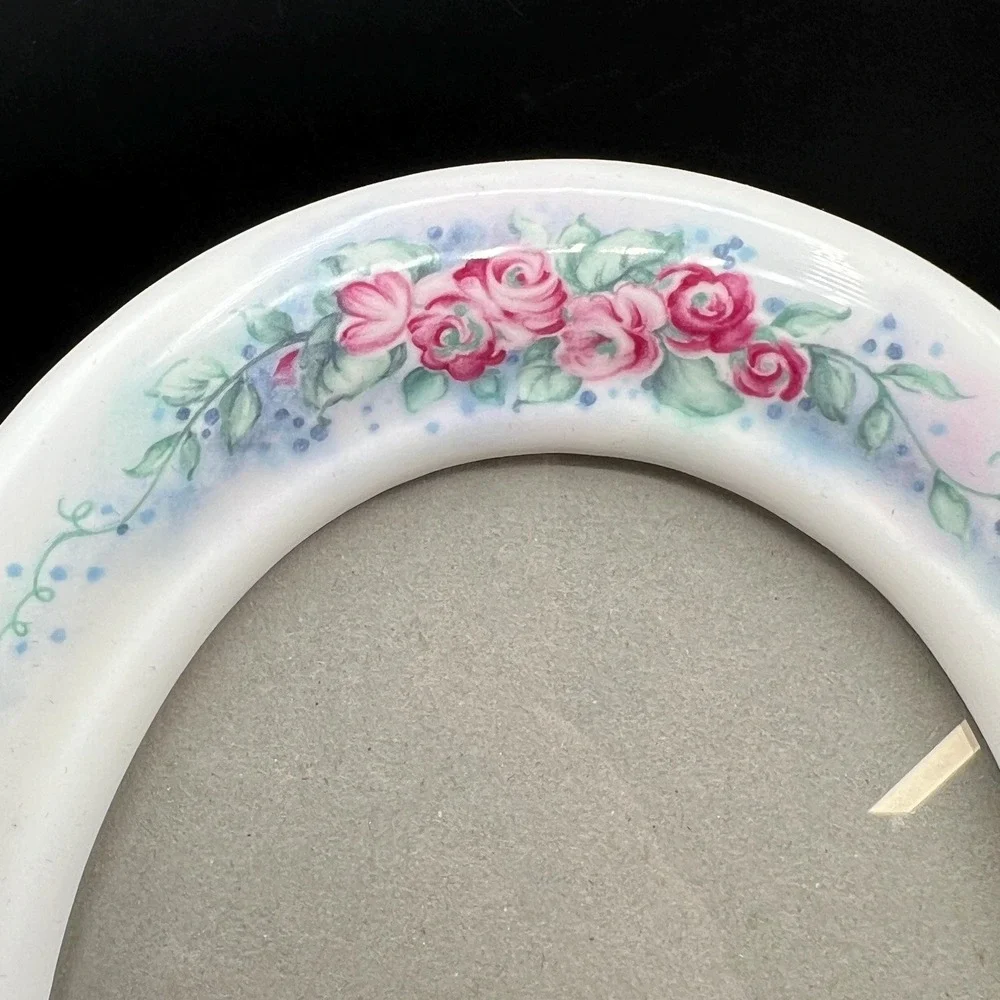 VTG Oval Ceramic Picture Frame Pink Floral Design Set of 2 Cottage Core 80s